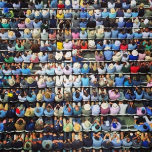 Bird's-eye view of people sitting down